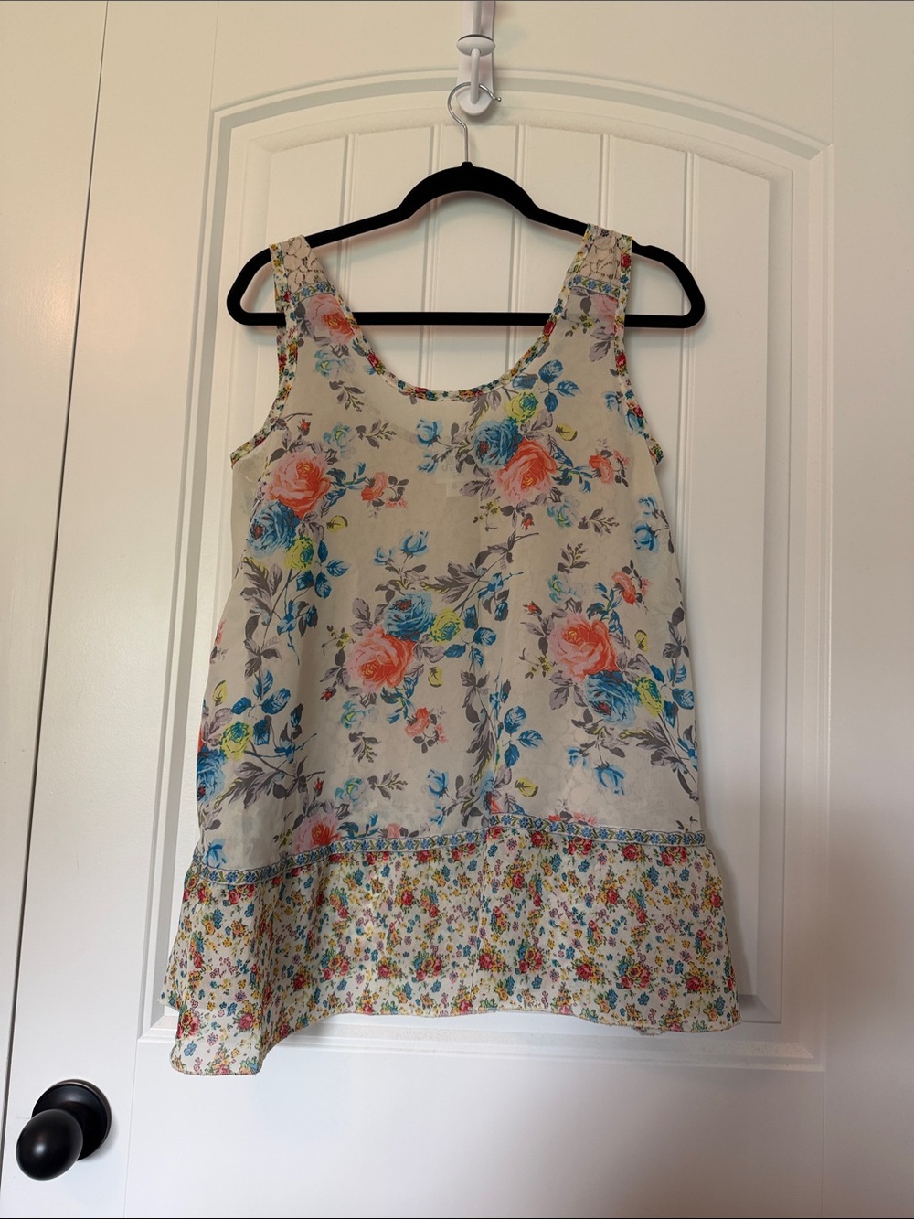 ivy jane Cream Floral Tank Top with Blue and Coral Roses